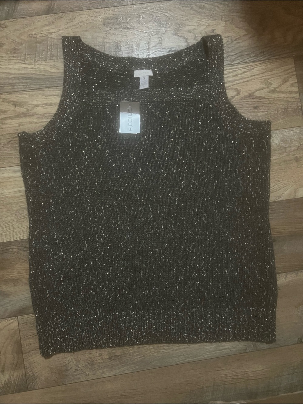 Chico’s Sz 3 Sleeveless Sweater Black Metallic New